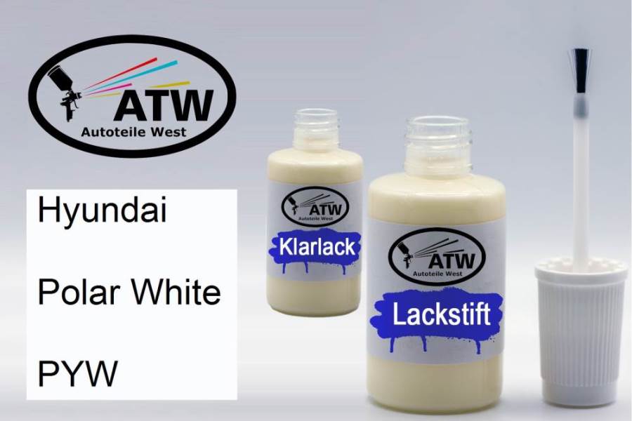 Hyundai, Polar White, PYW: 20ml Lackstift + 20ml Klarlack - Set, von ATW Autoteile West.